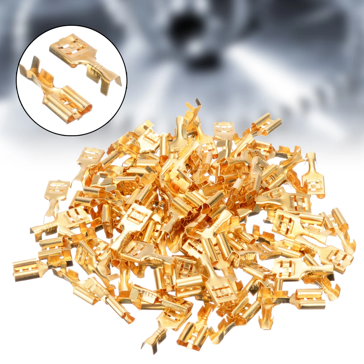 100pcs Uninsulated Spade Wiring Terminal Connector Cable Lugs 6.3mm Gold Brass 0.5-1.5mm Blade Receptacle