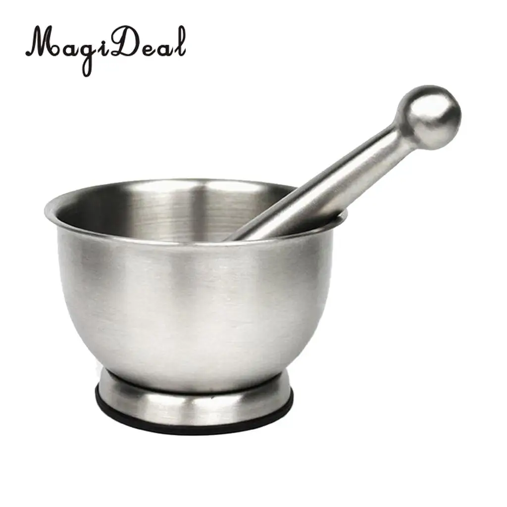 Amagogo Stainless Steel Mortar & Pestle Hand Crusher Garlic Spice Herb Grinder Bowl