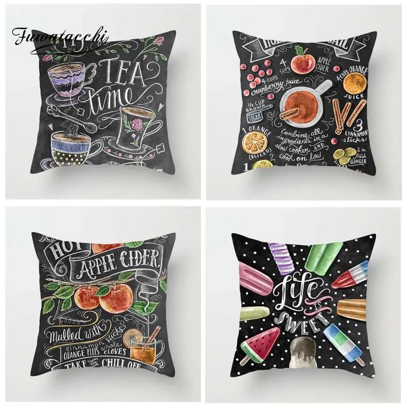 

Fuwatacchi Fruit Apple Cake Ice Creamrd Cushion Cover Blackboad Post Pillow Cover for Home Chair Decoration Pillowcases 45*45 cm