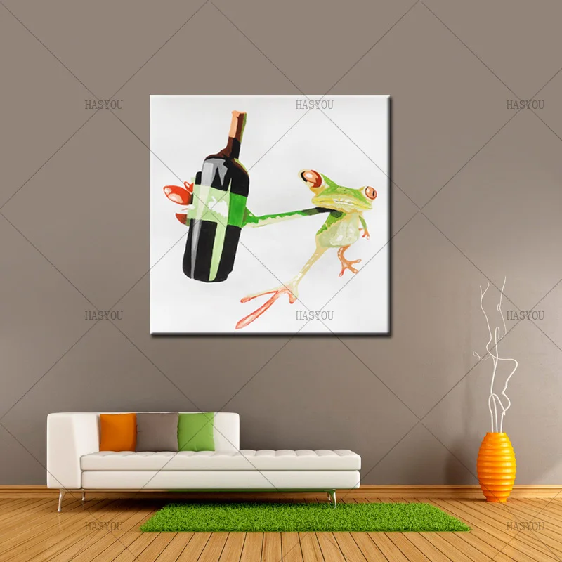 New-Design-Funny-Green-Frog-with-Winebottle-Hand-Painted-Abstract-Animal-Oil-Paintings-Acrylic-Canvas-Pictures (3)