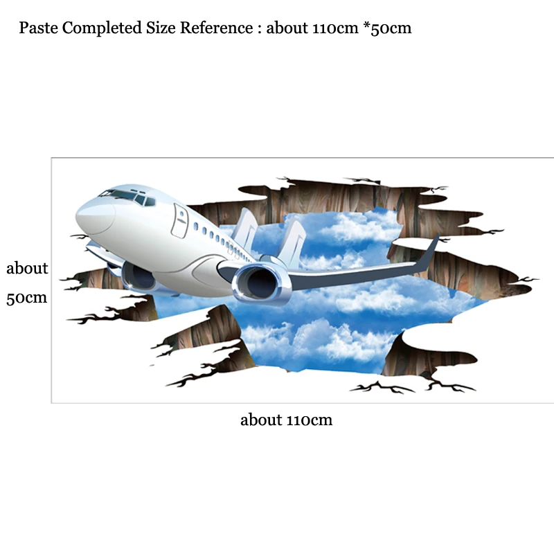 Голубое небо 3D самолет сломанной стены стикеры Гостиная Ванная комната украшения наклейки домашний Декор самолет сломанный пол наклейки