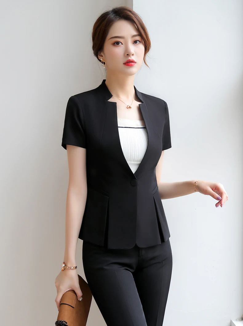 New fashion blazer women professional formal short sleeve slim jacket office ladies business work wear coat