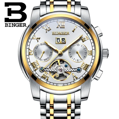 Швейцарские механические часы для мужчин сапфир Бингер люксовый бренд водонепроницаемые мужские часы сапфир 18 К золото Цвет Часы B8601-12 - Цвет: Item 5