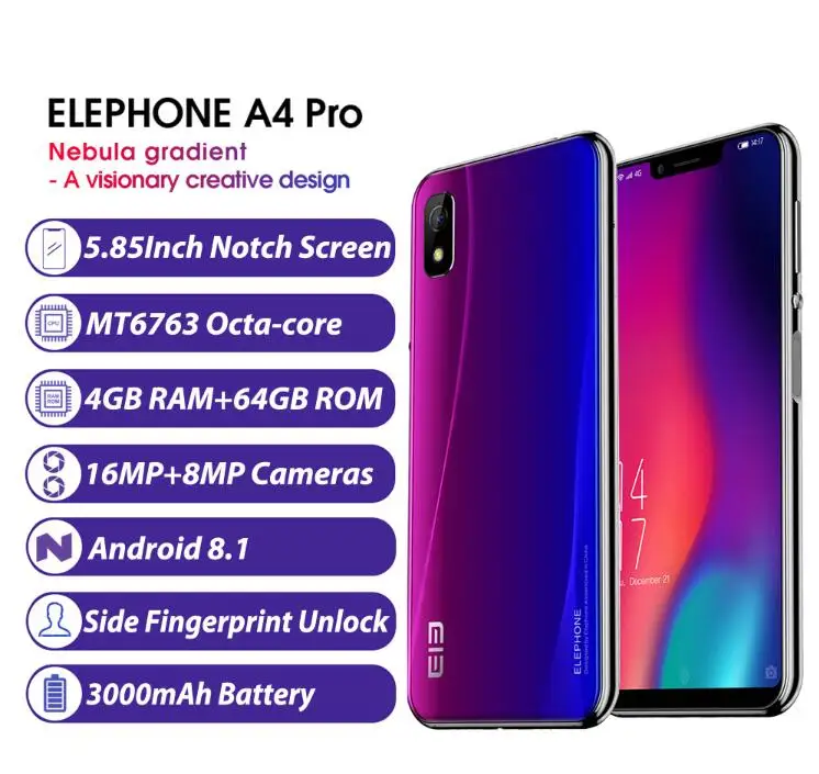 ElePhone A4 Pro 4G LTE мобильный телефон 5 85 &quot19:9 u вырезка Android 8 1 MTK6763 Octa Core 4 GB Оперативная