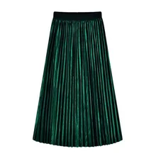 Бархатные плиссированные юбки для женщин, модная зеленая юбка средней длины с высокой талией, новинка, весенне-летняя одежда