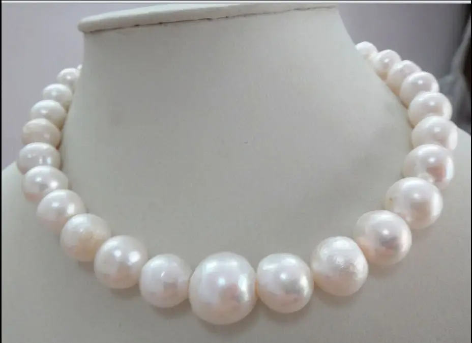 

HUGE 13-15MM SOUTH SEA GENUINE WHITE PEARL NECKLACE 14K Gold Clasp v