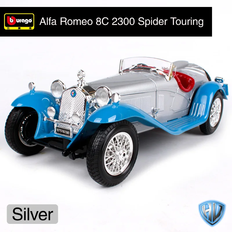 Bburago 1:18 alfa 8c 2300 spider touring синий красный автомобиль литья под давлением 245*102*70 мм классическая модель автомобиля Автомобильный коллектор для фанатов 12063 - Цвет: blue cars