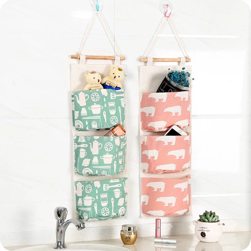 جديد القطن نسيج الجدار شنقا تخزين حقيبة منظم النثرية تخزين جيب للزينة المطبخ الحمام غرفة المعيشة 65631