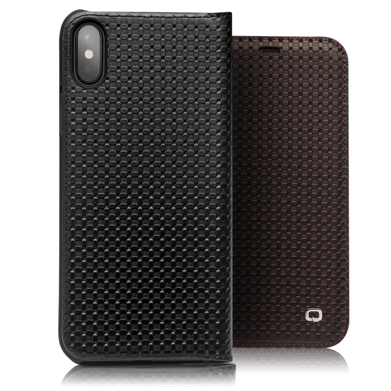

QIALINO Fashion Genuine Leather Case for iPhone X Handmade Flip Bag Cover for iPhone X Luxury Ultra Slim Flip Case for 5.8 inch