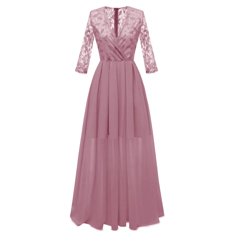 

Women chiffon transparent dress Elegant V-neck Cultivate one's morality long party dress female Hot sale vestidos lace dresses