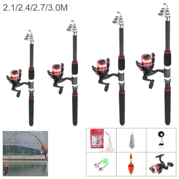

2.1m-3.0m Fishing Rod Reel Line Combo Full Kits Spinning Reel Pole Set with Carp Fishing Lures Fishing Float Hooks Bell