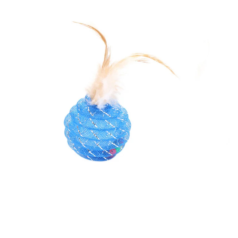 3 шт./5 шт. кошки шары с перьями игрушки Красочные когтеточки кошки игрушки интерактивная игра жевательные ролл пластиковой трубы мяч тренировочные игрушки - Цвет: Синий