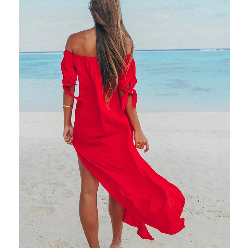 

2018 Women Summer Siold Beach Off Shoulder Irregular Dress Holiday Swimwear