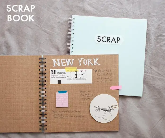 Spiral Scrap Book Brief Korean Design L S 66P Color Sheets+Kraft Paper