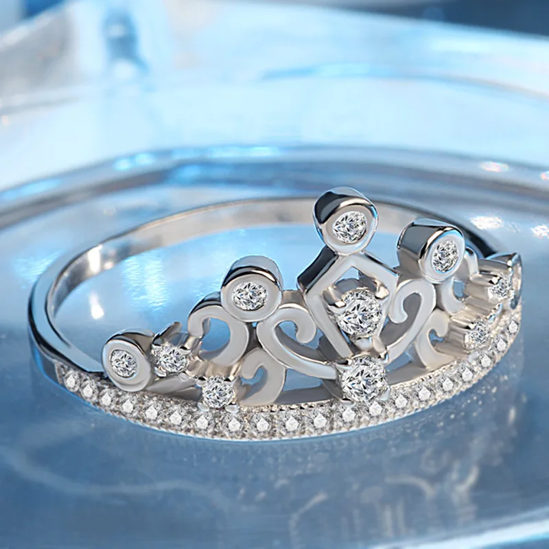 Горячая серебряного цвета Принцесса Корона штабелируемые обручальные кольца с AAA фианит Кристалл геометрическое серебро кольцо ювелирный подарок на Рождество