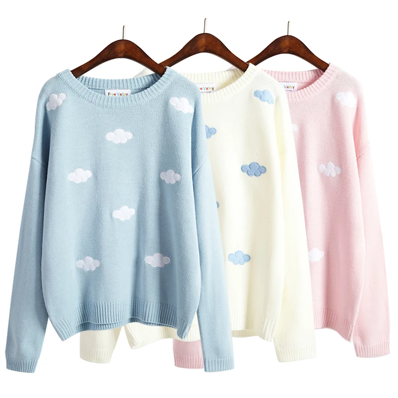 Korean Women Kawaii Stereo Blue Sky Cloudy Sweater For