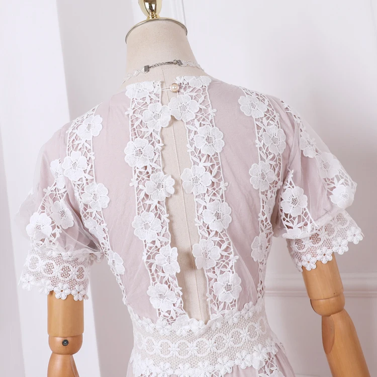 Новое темпераментное тонкое трехмерное цветочное украшенное бусинами дамское короткое платье