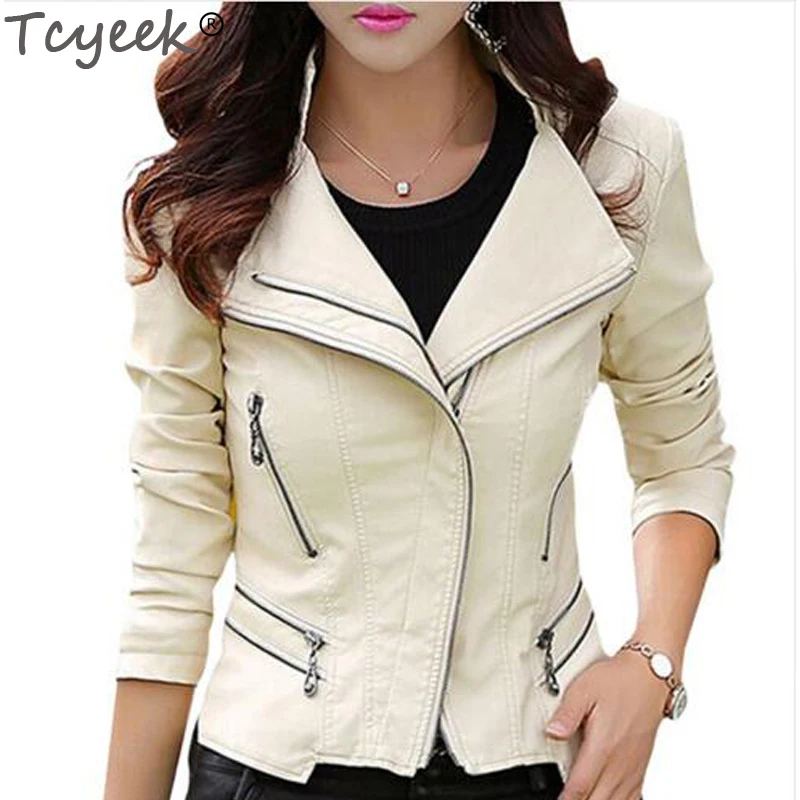 Tcyeek размера плюс 5XL Мода Осень Зима Женское кожаное пальто женская кожаная куртка с заклепками женская верхняя одежда женская куртка