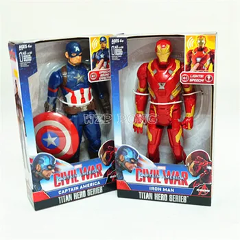 

3 Style Avengers Anime Iron Man Captain America Spiderman Figure Toys Lights Voices Joint Movable Action Figures Children Gift