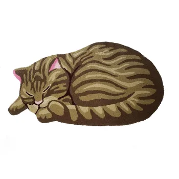 

Brown/Gray Handmade Knitting Embroidery Sleeping Cats Rugs Kilim Carpets for Home Living Room Kids Carpet Non Skid Mat