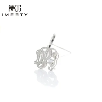 

IMEETY personalized stud earrings silver designed monogram stud earring handmade initials monogram nameplated earrings