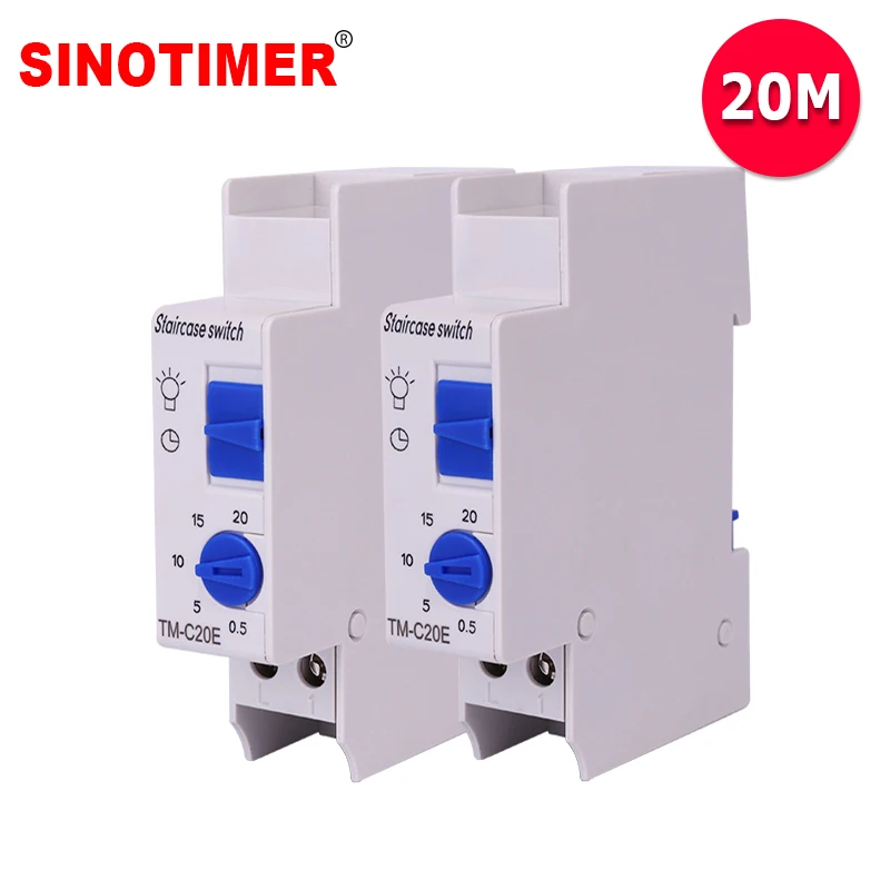 Sinotimer TM-C20E 7 Minutes 20 Minutes 230VAC DIN Rail Staircase Time Switch for Staircase Lighting Controls