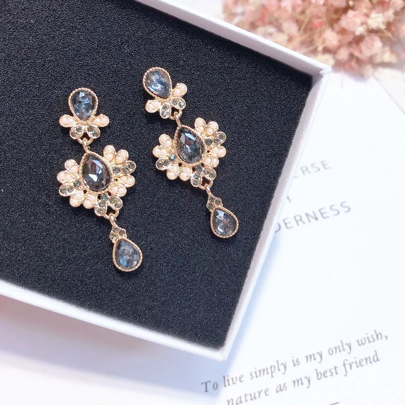 MENGJIQIAO New Party Jewelry Vintage Crystal Flower Dangle Pendientes Mujer Moda Statement Temperament Water Drop Earrings