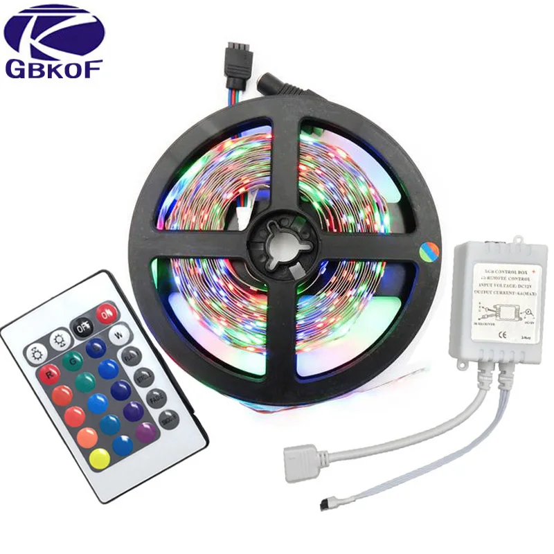 

GBKOF 5M RGB LED Strip 3528 SMD 60Leds/M No Waterproof Strip light With 24Keys IR Controller Diode LED Tape Lights Ribbon String