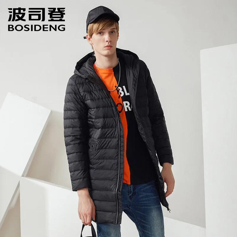 BOSIDENG men's down jacket mid long young hooded down jacket ...