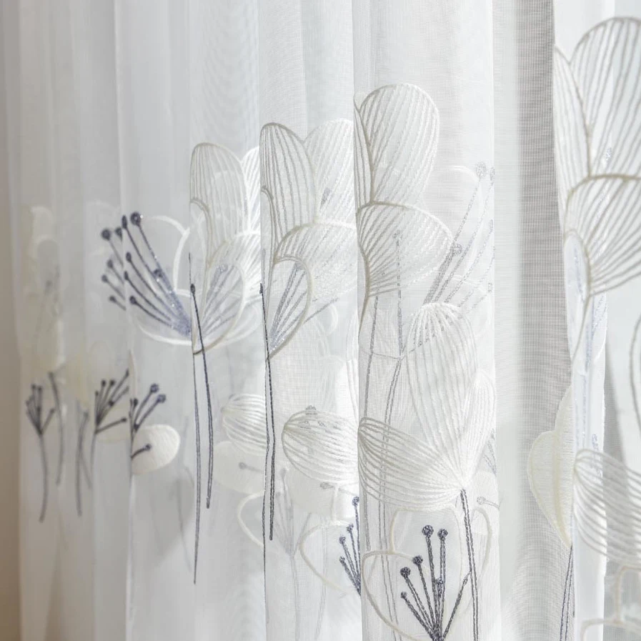 

Rustic Curtains for Living Room Tulle Curtain Gray Floral Design Window Bedroom Treatment Kitchen Sheer Fabric Cortina T&059#30