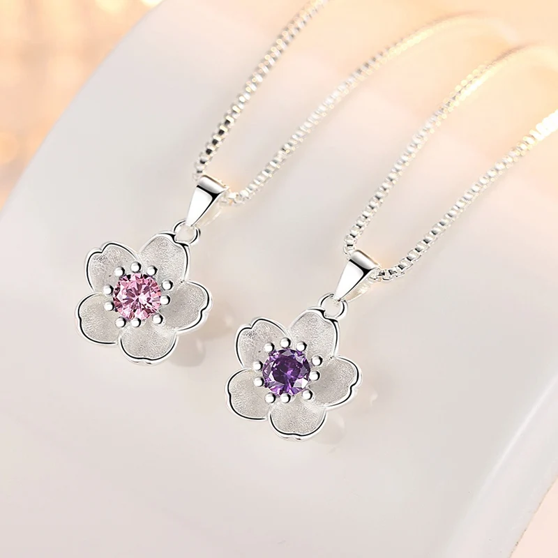 

Cute Rose Flower Pendant Without Chain Women Elegant Pink Purple Cubic Zircon Crystal Pendants&Necklaces Jewellery Accessories