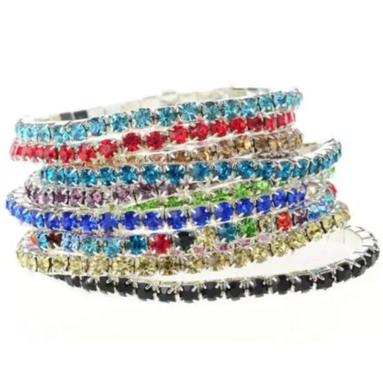 

1 Row Crystal Single Bangles Stretched Elastic Strand Wrist Rhinestone Wristband Cuff Bracelet Women Wedding Party Jewelry NEW