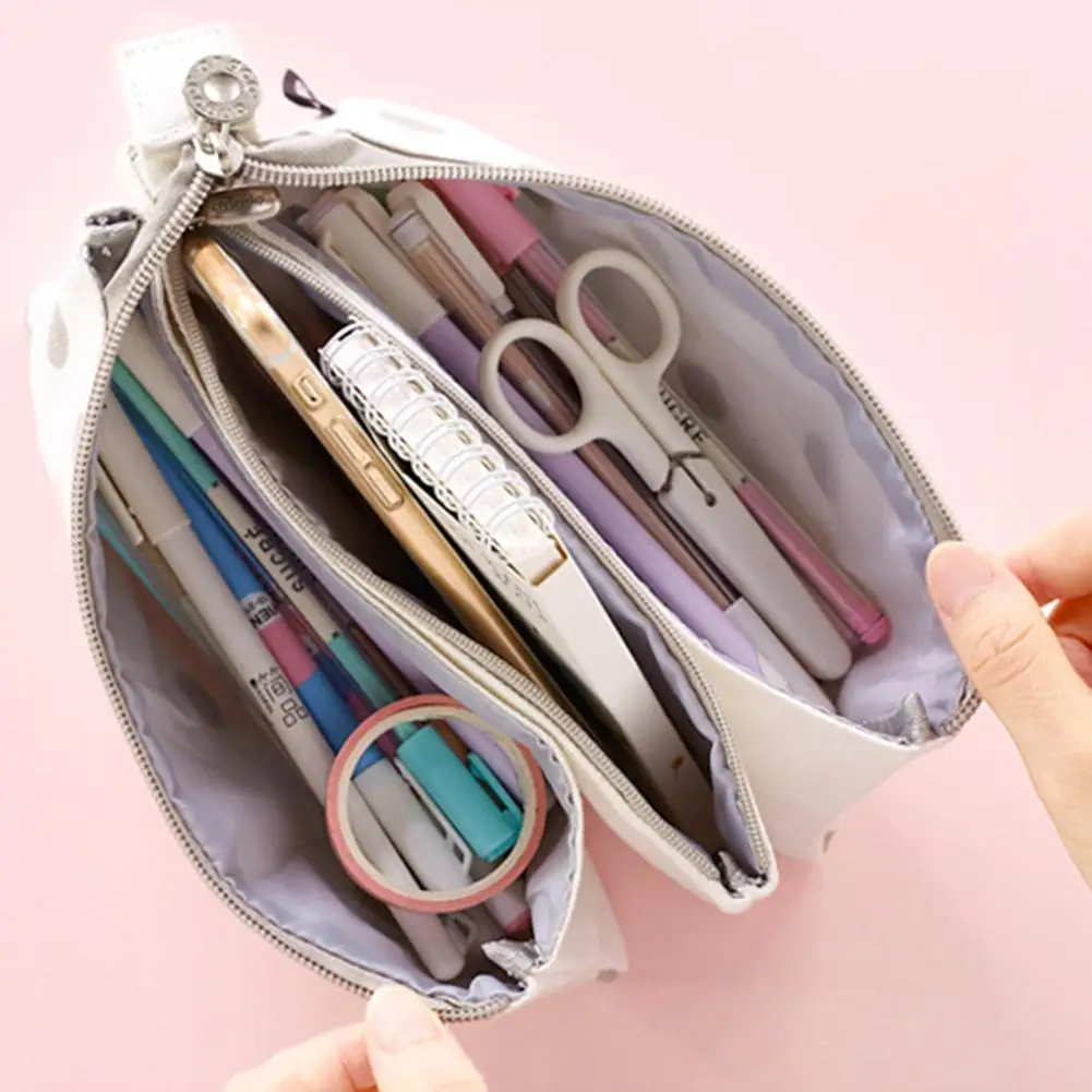 

Little Fresh Simple Girl Pencil Case Innovative Korean Large Capacity Three-layer Stationery Cosmetic Storage Bag For Students
