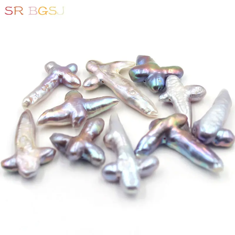 

Free Shipping 10pcs 20-25x30-40mm Natural Freshwater Large Big Pearl Sideways Cross Shape Loose Beads 15"