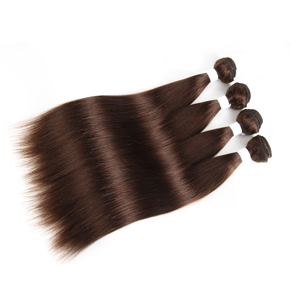 Medium Brown Human Hair Bundles With Closure 3PCS Brazilian Hair With Closure Brazilian Straight Hair Extension