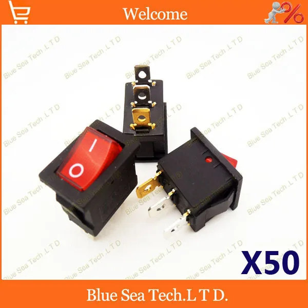 

50 PCS 3 Pin LUMINATED Rocker Switch Red light button switch for Power,car etc. 10A/125VAC,6A /250VAC,21*15mm