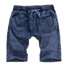 Мужская Новая мода Повседневный для шутника карман эластичный пояс веревка деним сплошной цвет шорты