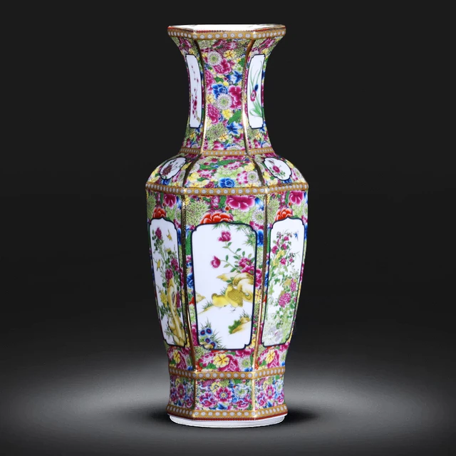 Qing Qianlong Antique Ceramic Vase Enamel Gilt Hexagon Vase With Flower Antique Porcelain Ancient Porcelain Collection 5