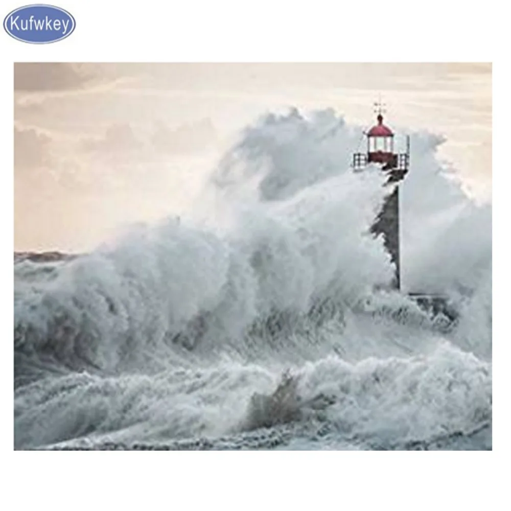 

diamond embroidery The lighthouse in the waves 5d diamond painting full diamond mosaic 3d picture of rhinestones cross-st