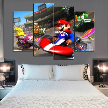 

4 Piece HD Games Art Print Mario Kart Poster Paintings Mario Pictures Canvas Art Decorative Paintings for Home Decor Wall Art