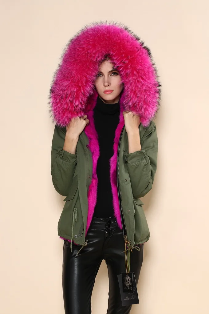Великобритания популярные женские пальто с искусственным мехом Зимняя парка от прямого завода из Гуанчжоу - Цвет: Rose red