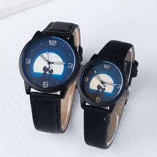 Moda Pareja Gato Luna Cielo Nocturno Ronda Dial Del Análogo de Cuarzo Relojes de Pulsera de Cuero Reloj de pulsera para Hombres de Las Mujeres Unisex Pareja