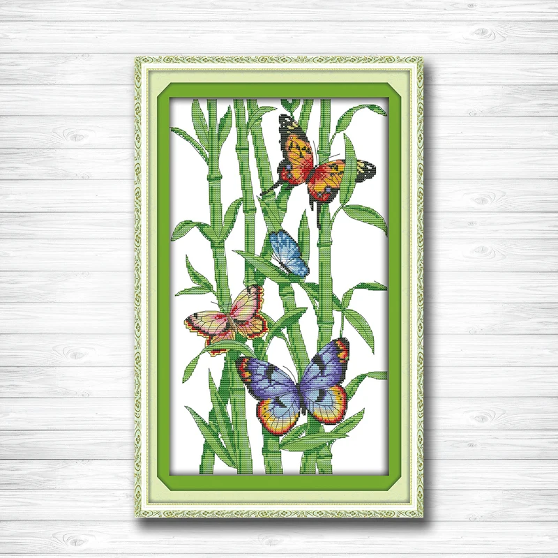 Butterflies and bamboos painting 14CT 11CT counted cross stitch