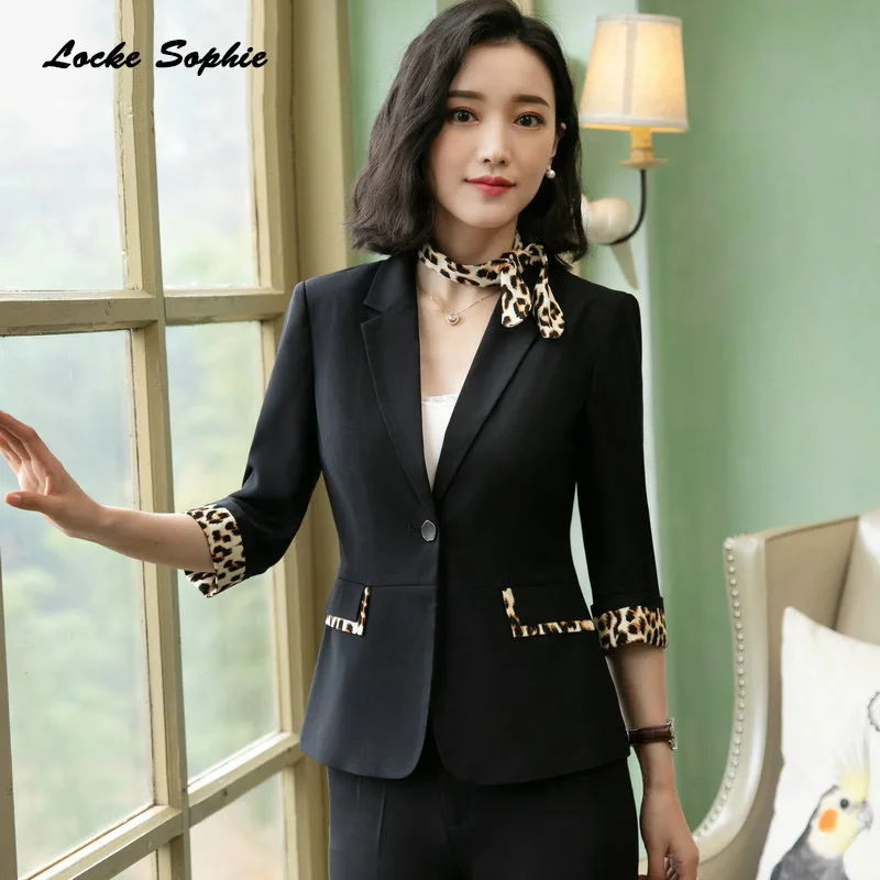 1pcs Women's Plus size Blazers coats 2019 Autumn cotton Leopard Splicing  Small Suits jackets ladies Skinny Blazers Suits coats