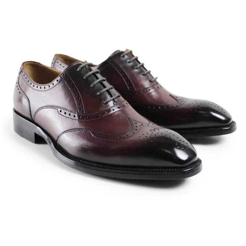 VIKEDUO/; винтажные мужские туфли-оксфорды; ручная работа; хорошо Окаймленный вечерние модельные туфли; Мужские броги из натуральной кожи; Zapato - Цвет: Wine red