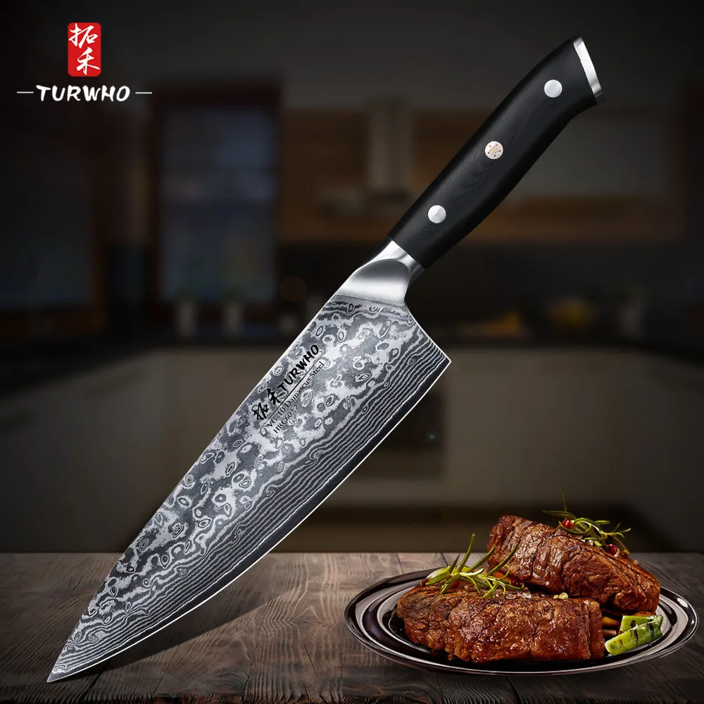 

TURWHO 8'' professional Chef Knife 67 layers VG10 Japanese Damascus Stainless Steel Kitchen Knife Gyuto Knife with G10-Handle