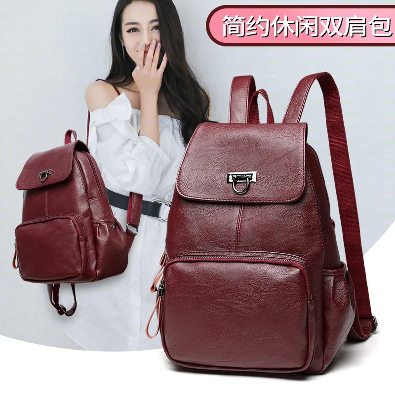 

2019 new shoulder bag women's casual leather female bag fashion portable lady travel student backpack.