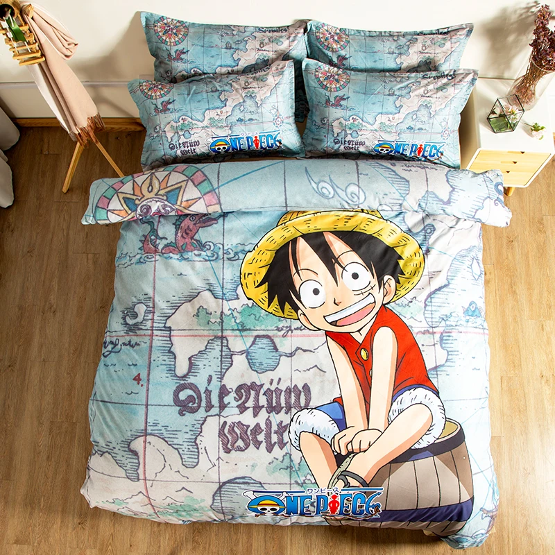 

3D Bedding Set Cartoon animation One Piece movie 3pcs Duvet quilt Cover Sets Pillowcase single queen double king map bedclothes