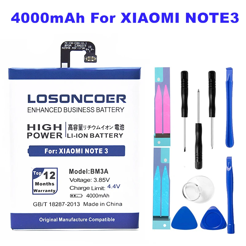 

LOSONCOER 4000mAh BM3A Good Quality Battery For Xiaomi Mi Note 3 Note3 Battery