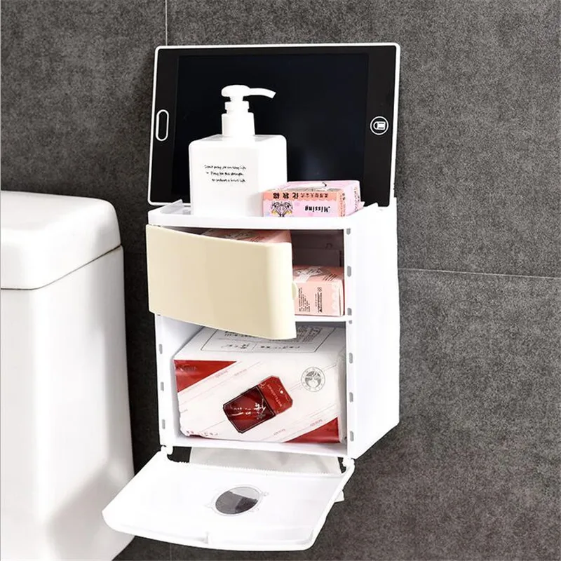 Водонепроницаемый органайзер для ванной комнаты, полка для туалетной бумаги, коробка для хранения гигиенических салфеток, настенный стеллаж, полки для душа, гель, косметика